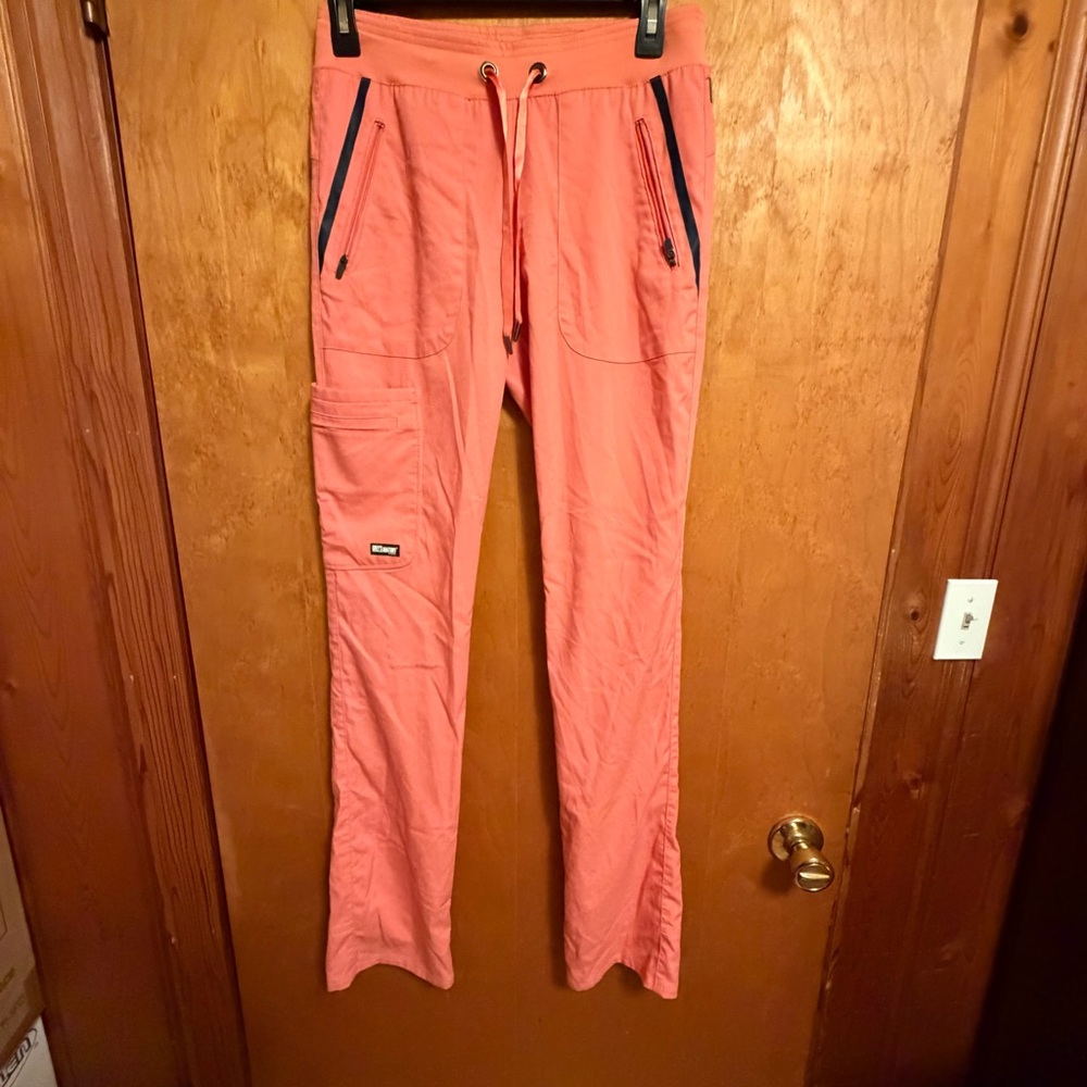 Ladies Coral Pink Drawstring Cargo Lounge Pants/scrub pants